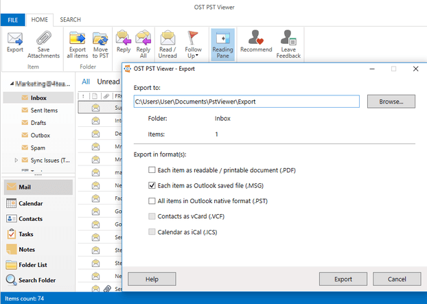 Open and read OST files without Outlook with OST PST Viewer